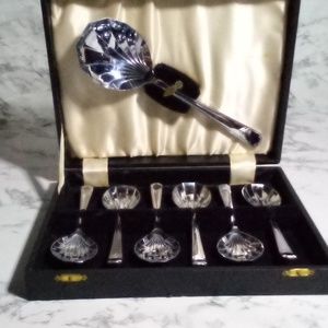 Vintage ART DECO CHROME DESSERT SPOON  7pcs BOX SET BY CHROMOIS